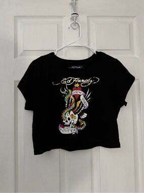 Ed Hardy Black Graphic Crop Top